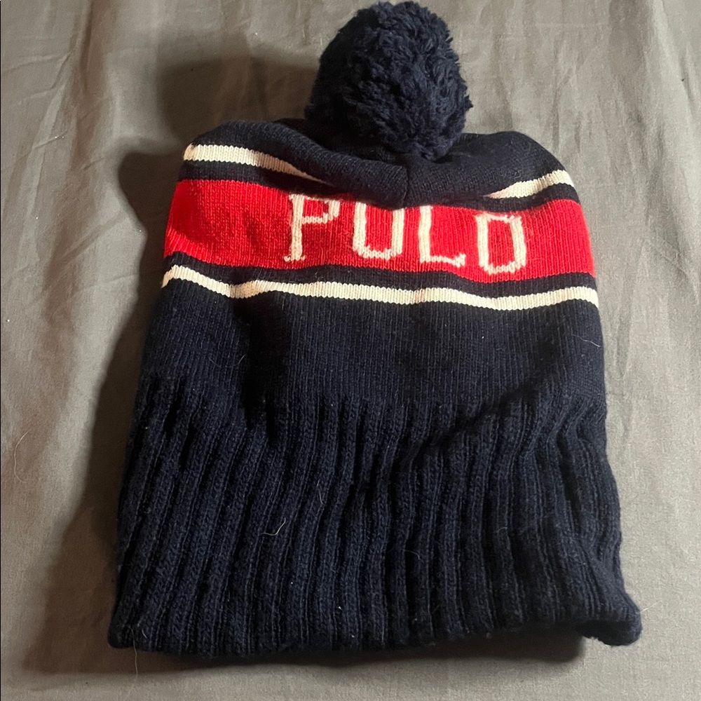 Polo by Ralph Lauren Navy Beanie with Red Stripe
